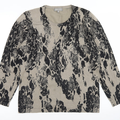 First Avenue Womens Grey Round Neck Animal Print Viscose Pullover Jumper Size M