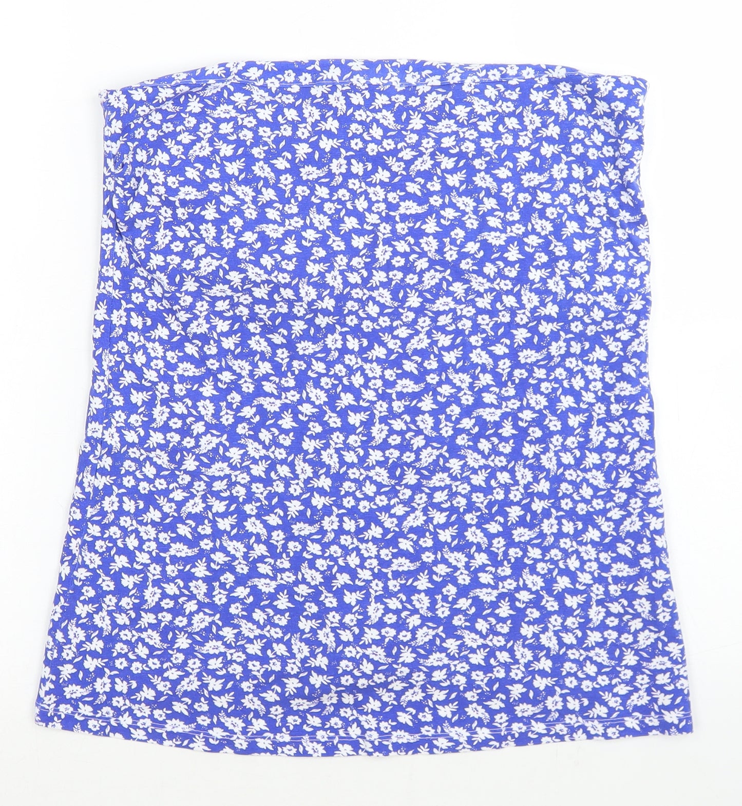 Matalan Womens Blue Floral Cotton Basic T-Shirt Size 14 Square Neck - Bandeau