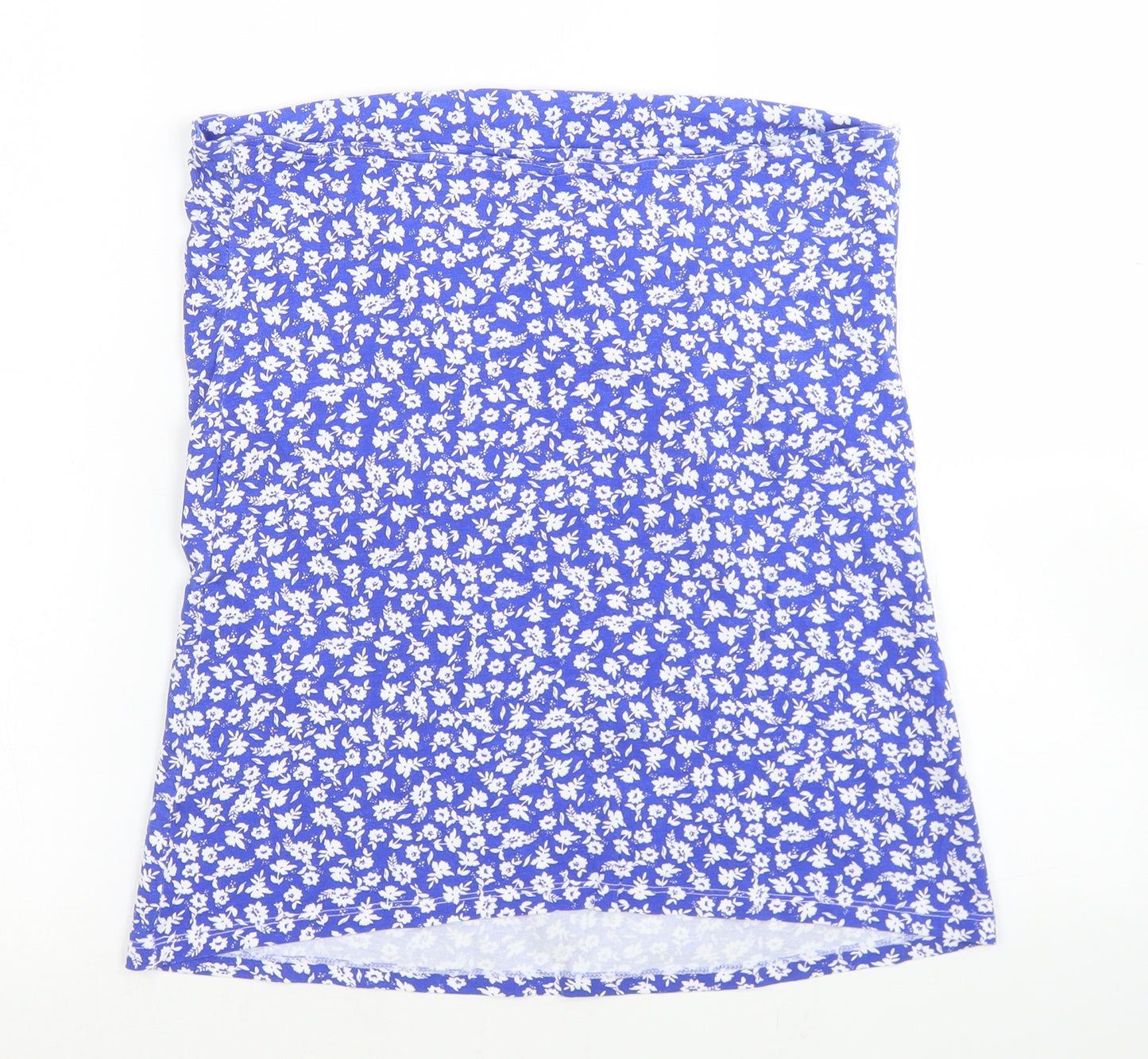 Matalan Womens Blue Floral Cotton Basic T-Shirt Size 14 Square Neck - Bandeau