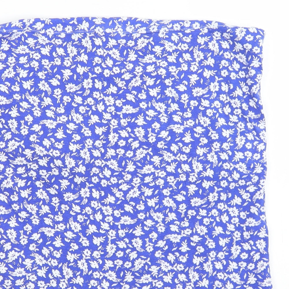 Matalan Womens Blue Floral Cotton Basic T-Shirt Size 14 Square Neck - Bandeau