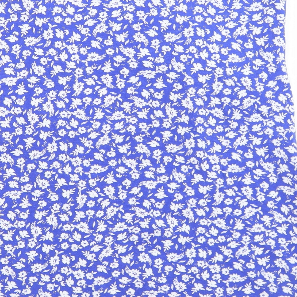Matalan Womens Blue Floral Cotton Basic T-Shirt Size 14 Square Neck - Bandeau