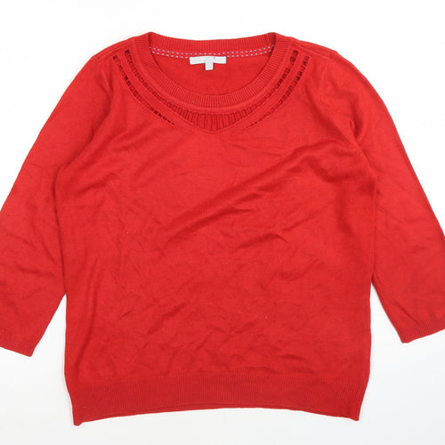 Per Una Womens Red Round Neck  Acrylic Pullover Jumper Size 12