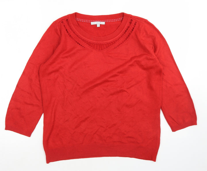 Per Una Womens Red Round Neck Acrylic Pullover Jumper Size 12