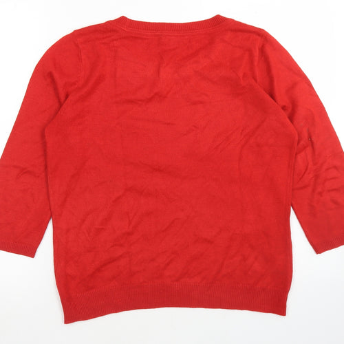 Per Una Womens Red Round Neck  Acrylic Pullover Jumper Size 12