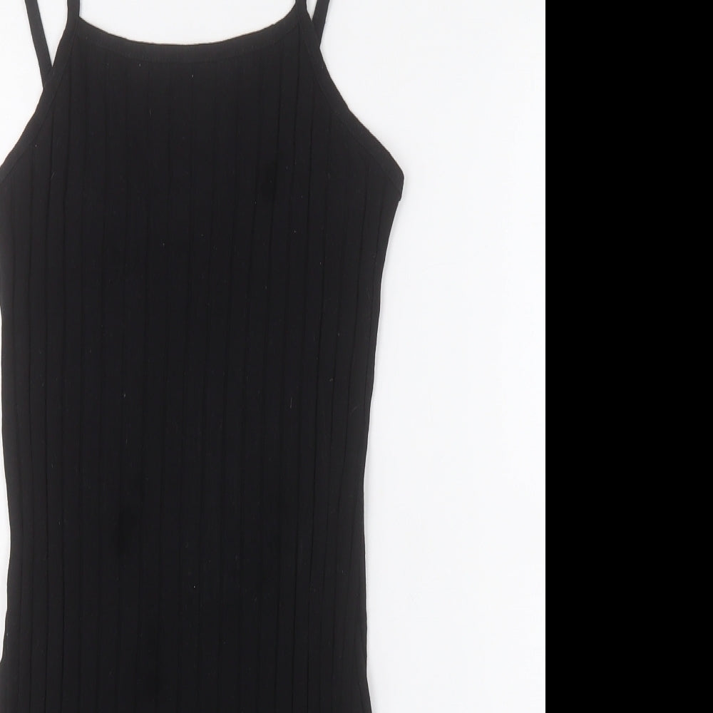 SheIn Womens Black  100% Cotton Bodycon  Size M  Square Neck Magnetic - Ribbed