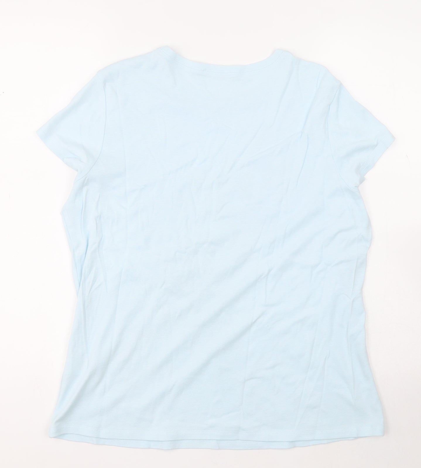 Marks and Spencer Womens Blue  100% Cotton Basic T-Shirt Size 20 Round Neck - Flower