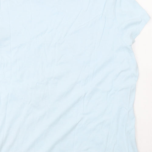 Marks and Spencer Womens Blue  100% Cotton Basic T-Shirt Size 20 Round Neck - Flower