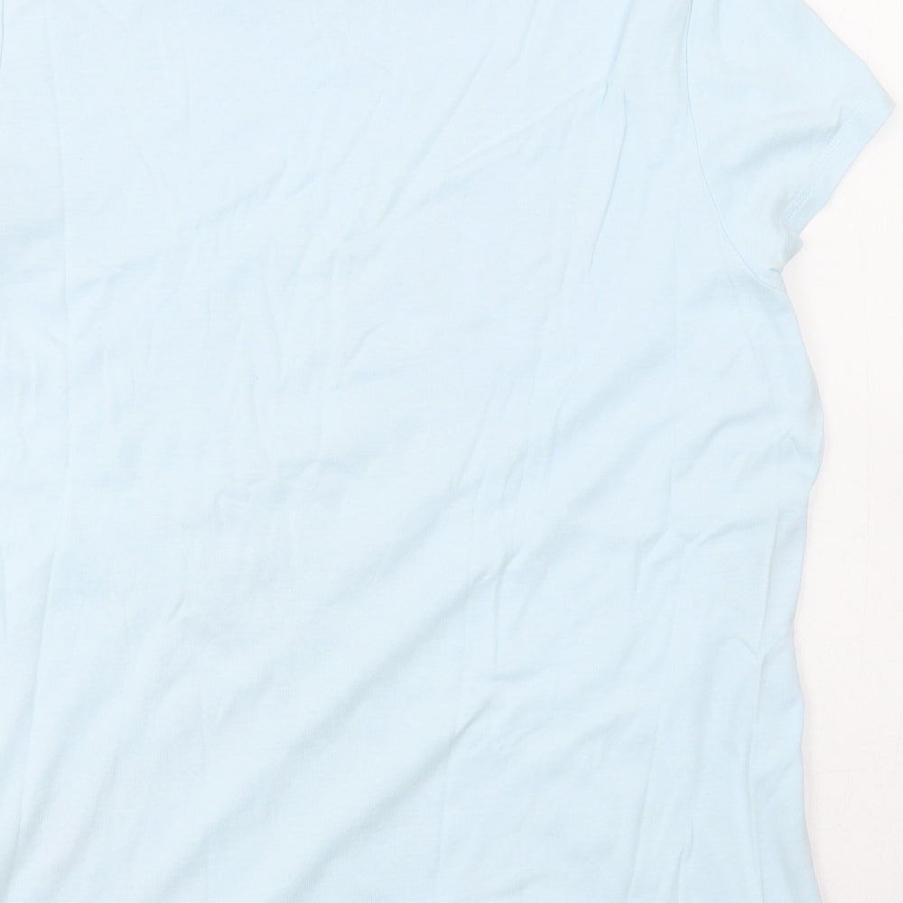 Marks and Spencer Womens Blue  100% Cotton Basic T-Shirt Size 20 Round Neck - Flower