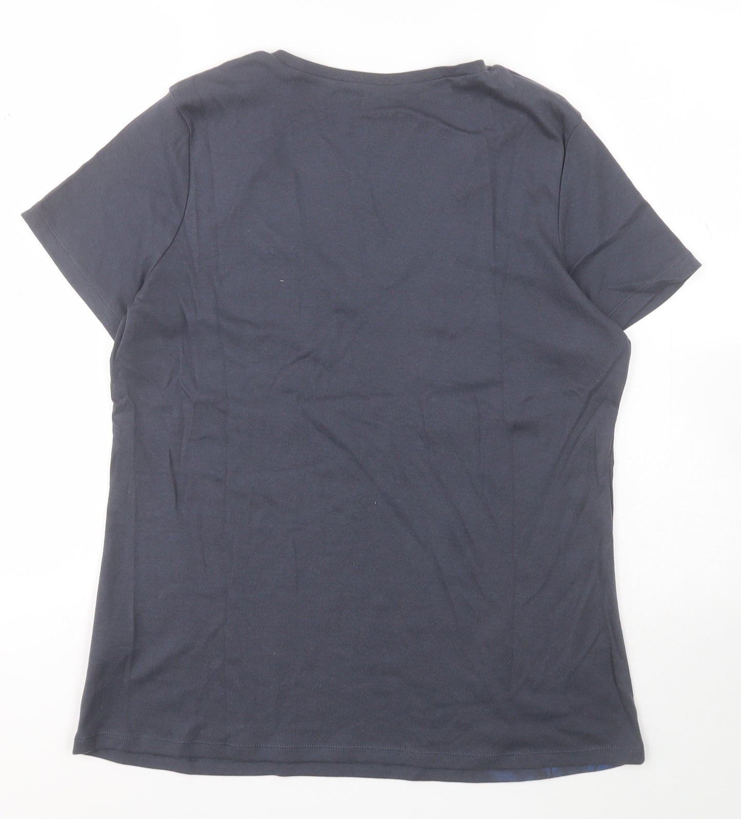 Marks and Spencer Womens Blue Floral 100% Cotton Basic Polo Size 20 V-Neck