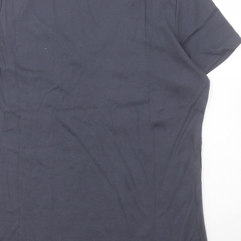 Marks and Spencer Womens Blue Floral 100% Cotton Basic Polo Size 20 V-Neck