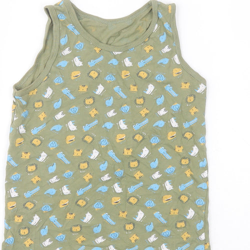 George Boys Green  100% Cotton Basic Tank Size 9-10 Years Round Neck Pullover - Animals