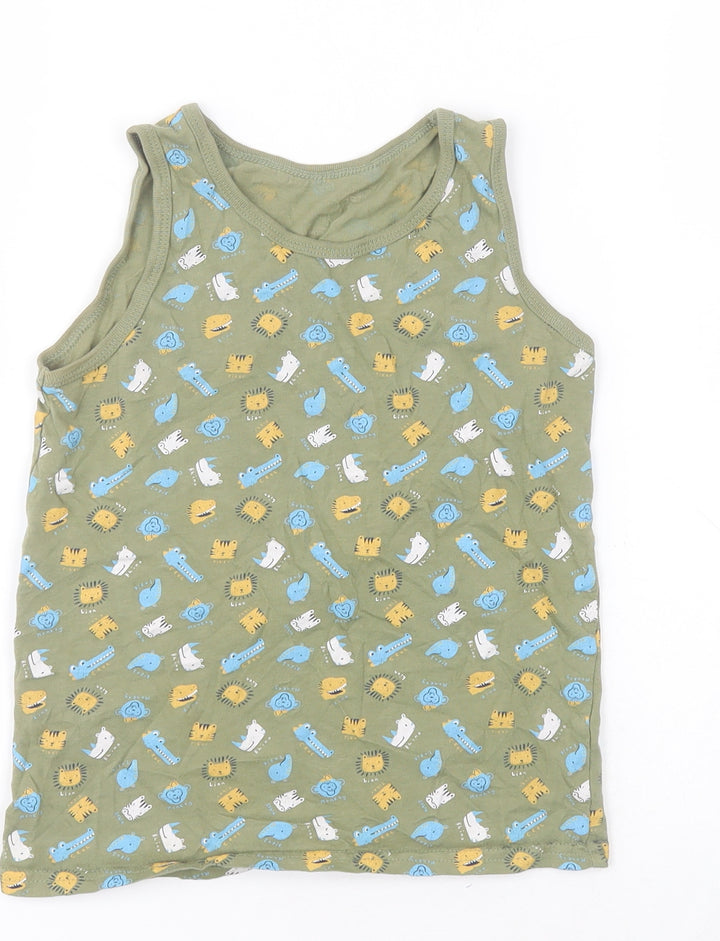 George Boys Green  100% Cotton Basic Tank Size 9-10 Years Round Neck Pullover - Animals