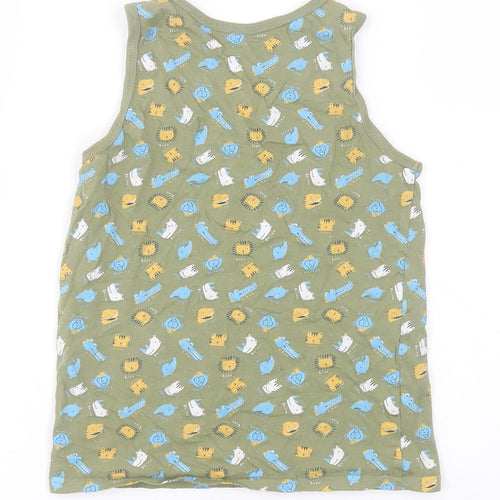 George Boys Green  100% Cotton Basic Tank Size 9-10 Years Round Neck Pullover - Animals