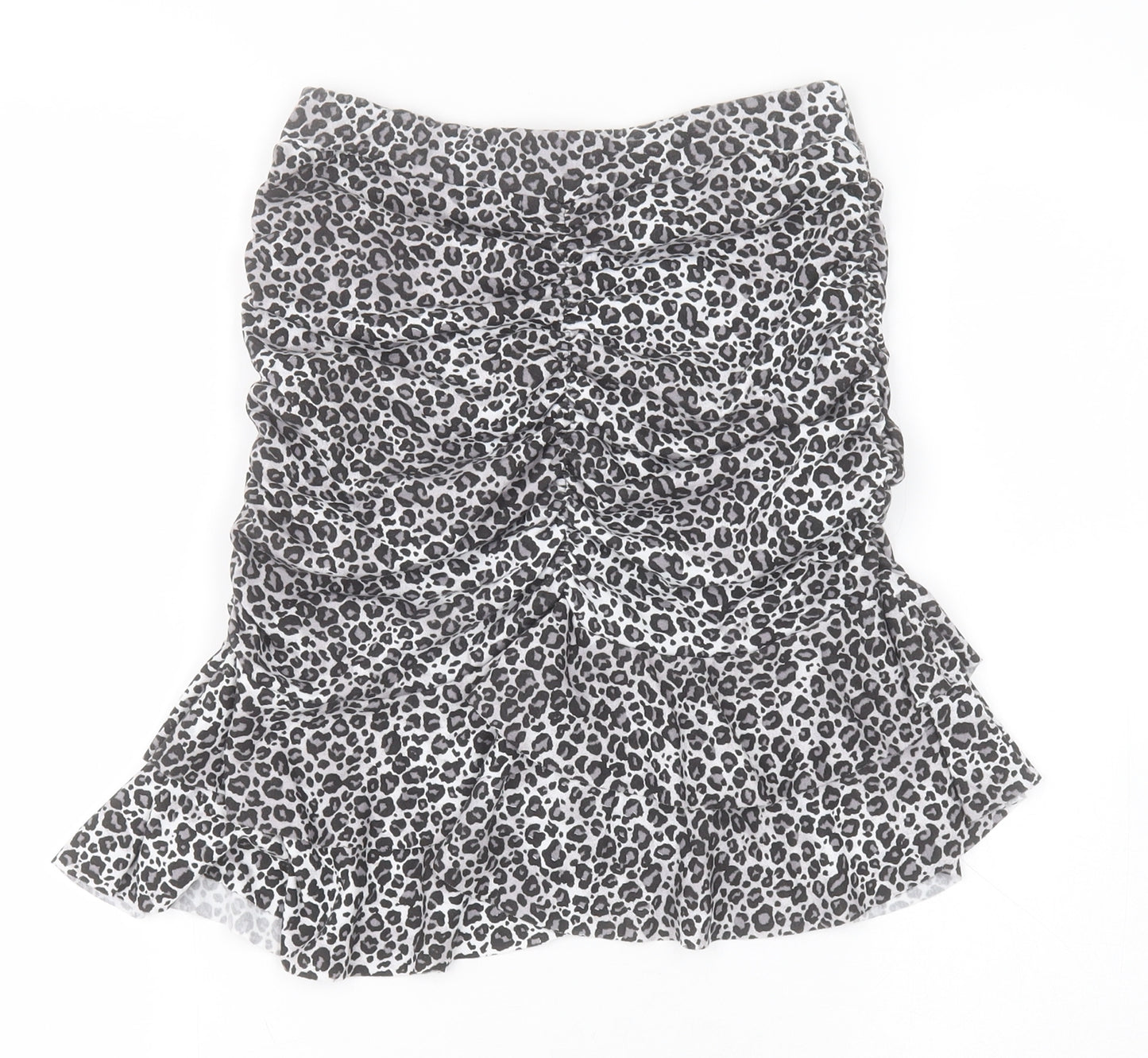 PRETTYLITTLETHING Womens Black Animal Print Polyester Mini Skirt Size 8