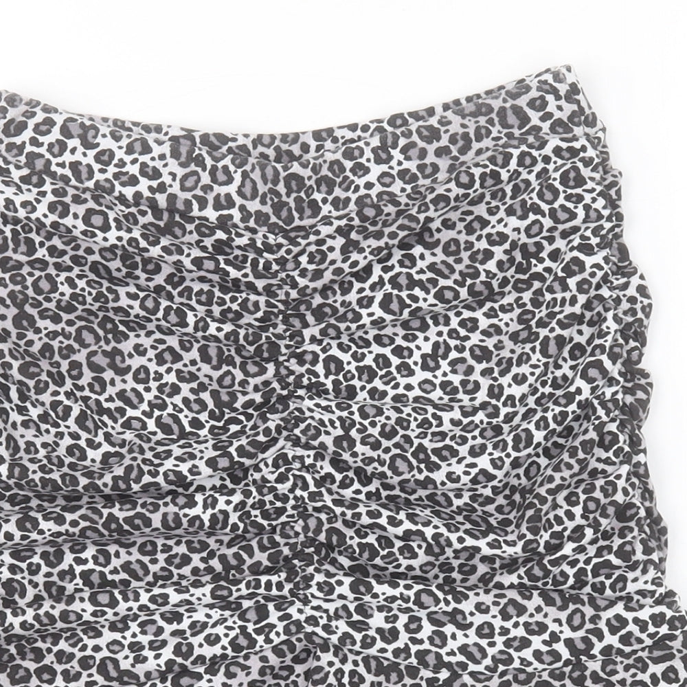 PRETTYLITTLETHING Womens Black Animal Print Polyester Mini Skirt Size 8