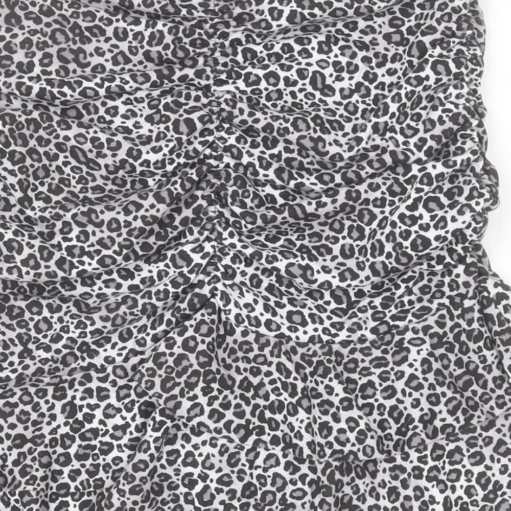 PRETTYLITTLETHING Womens Black Animal Print Polyester Mini Skirt Size 8