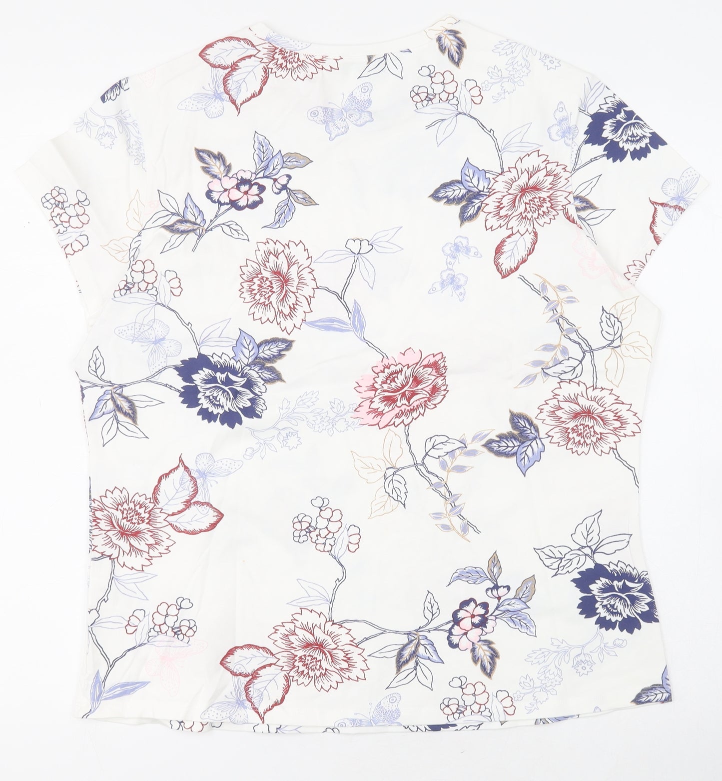 Marks and Spencer Womens White Floral Cotton Basic T-Shirt Size 20 Round Neck