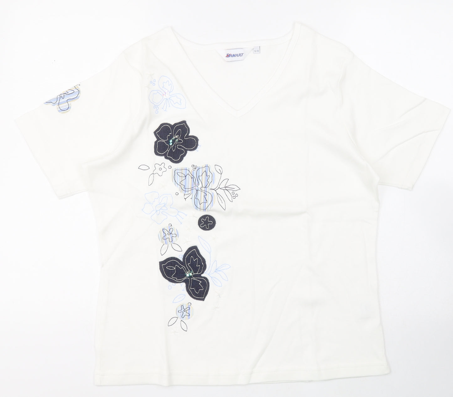 Damart Womens White  Cotton Basic T-Shirt Size 16 V-Neck