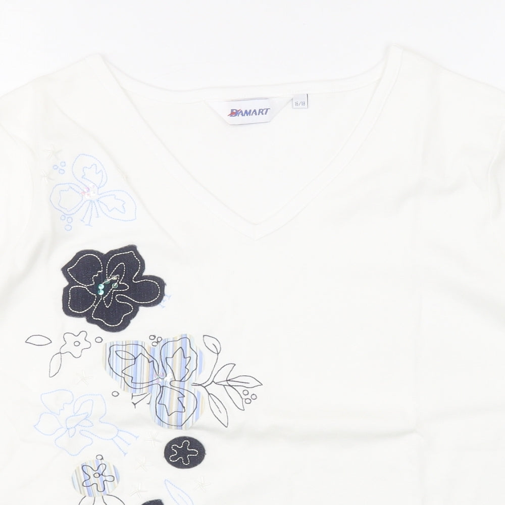 Damart Womens White  Cotton Basic T-Shirt Size 16 V-Neck