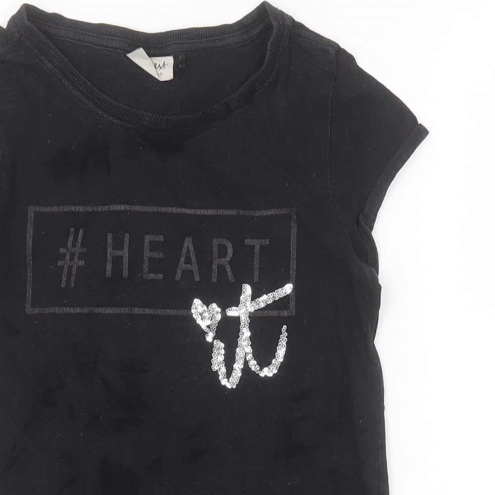 NEXT Girls Black  Cotton Basic T-Shirt Size 10 Years Round Neck Pullover