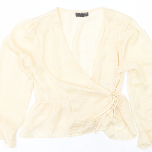 Topshop Womens Beige  Polyester Wrap Blouse Size 6 V-Neck
