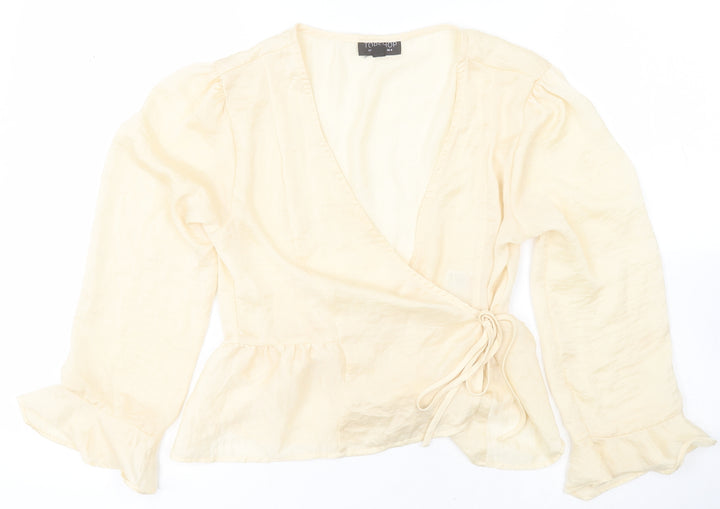 Topshop Womens Beige Polyester Wrap Blouse Size 6 V-Neck
