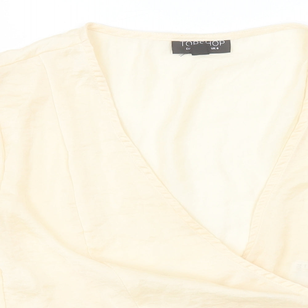 Topshop Womens Beige  Polyester Wrap Blouse Size 6 V-Neck
