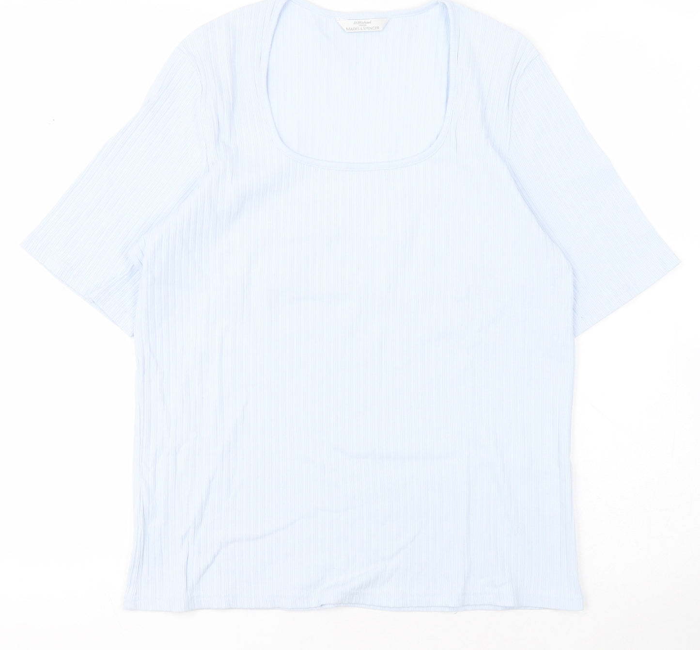 Marks and Spencer Womens Blue  Cotton Basic T-Shirt Size 18 Scoop Neck - Ribbed