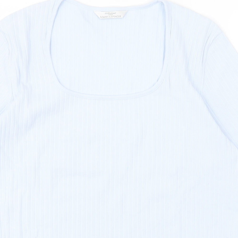Marks and Spencer Womens Blue  Cotton Basic T-Shirt Size 18 Scoop Neck - Ribbed