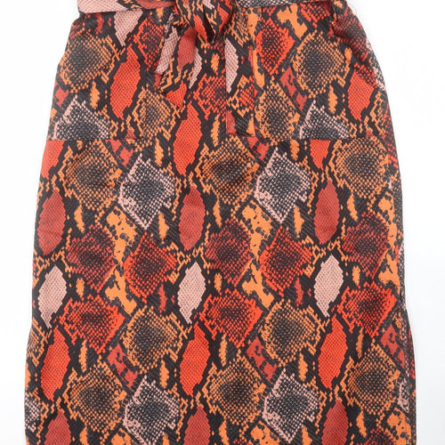 Dorothy Perkins Womens Orange Animal Print Polyester A-Line Skirt Size 10   Tie