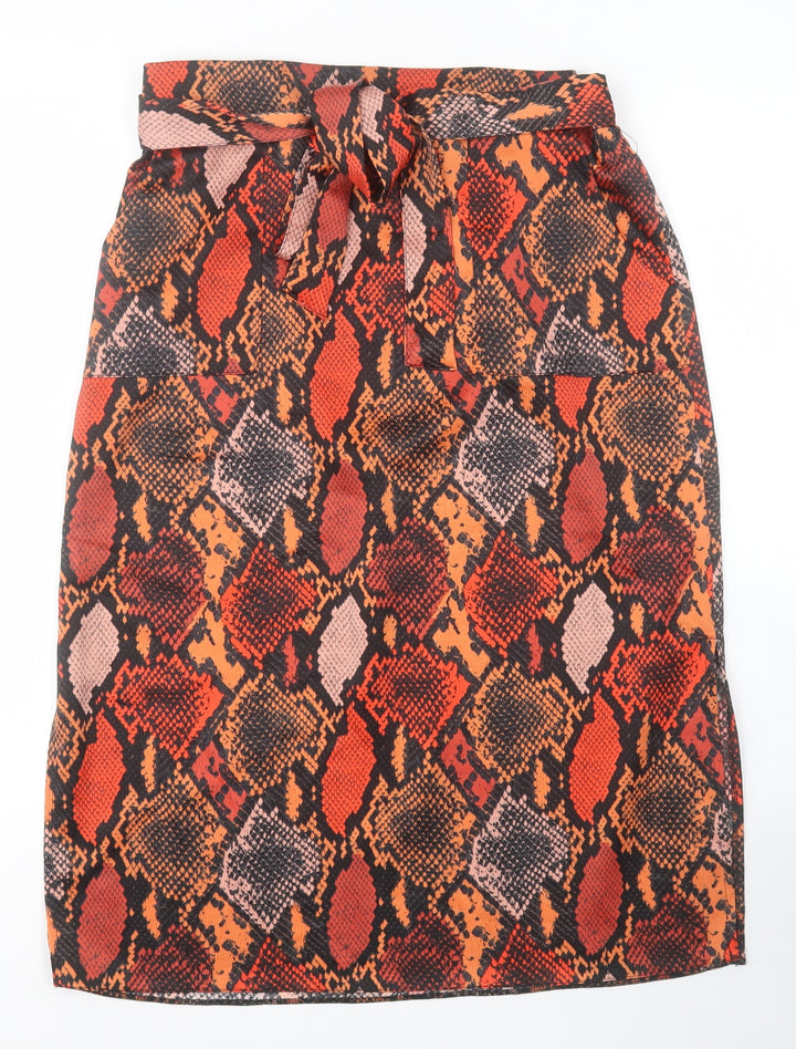Dorothy Perkins Womens Orange Animal Print Polyester A-Line Skirt Size 10 Tie