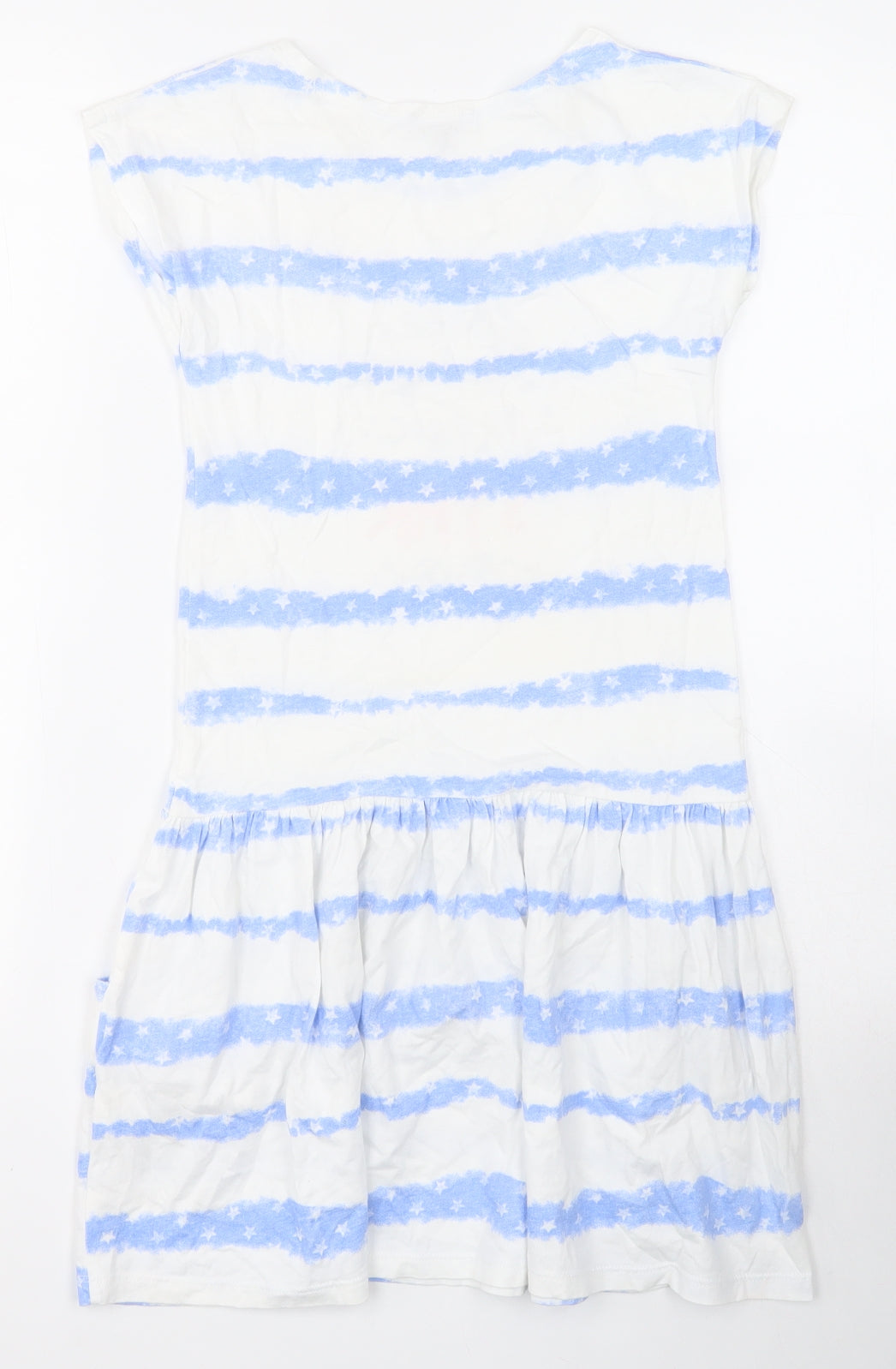 3pommes Girls White Striped 100% Cotton T-Shirt Dress  Size 9-10 Years  Round Neck Pullover - Star