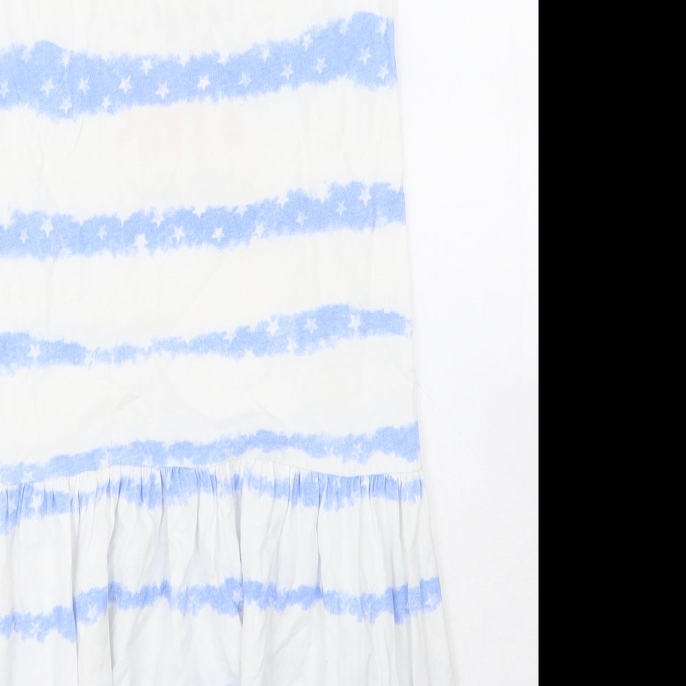 3pommes Girls White Striped 100% Cotton T-Shirt Dress  Size 9-10 Years  Round Neck Pullover - Star