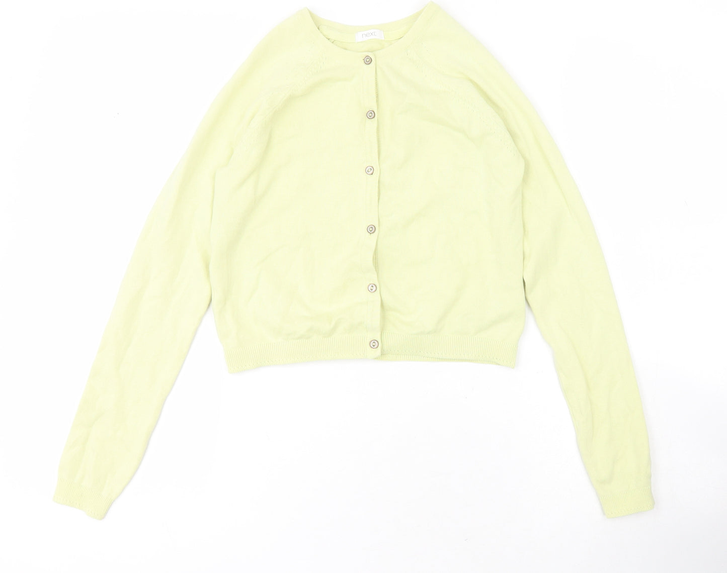 NEXT Girls Yellow Round Neck  Cotton Cardigan Jumper Size 10 Years  Button