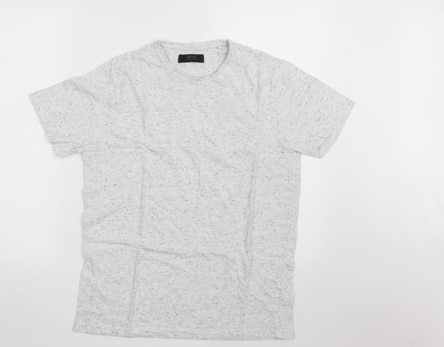 Matalan Mens White  Cotton  T-Shirt Size M Crew Neck  - Flecked Pattern
