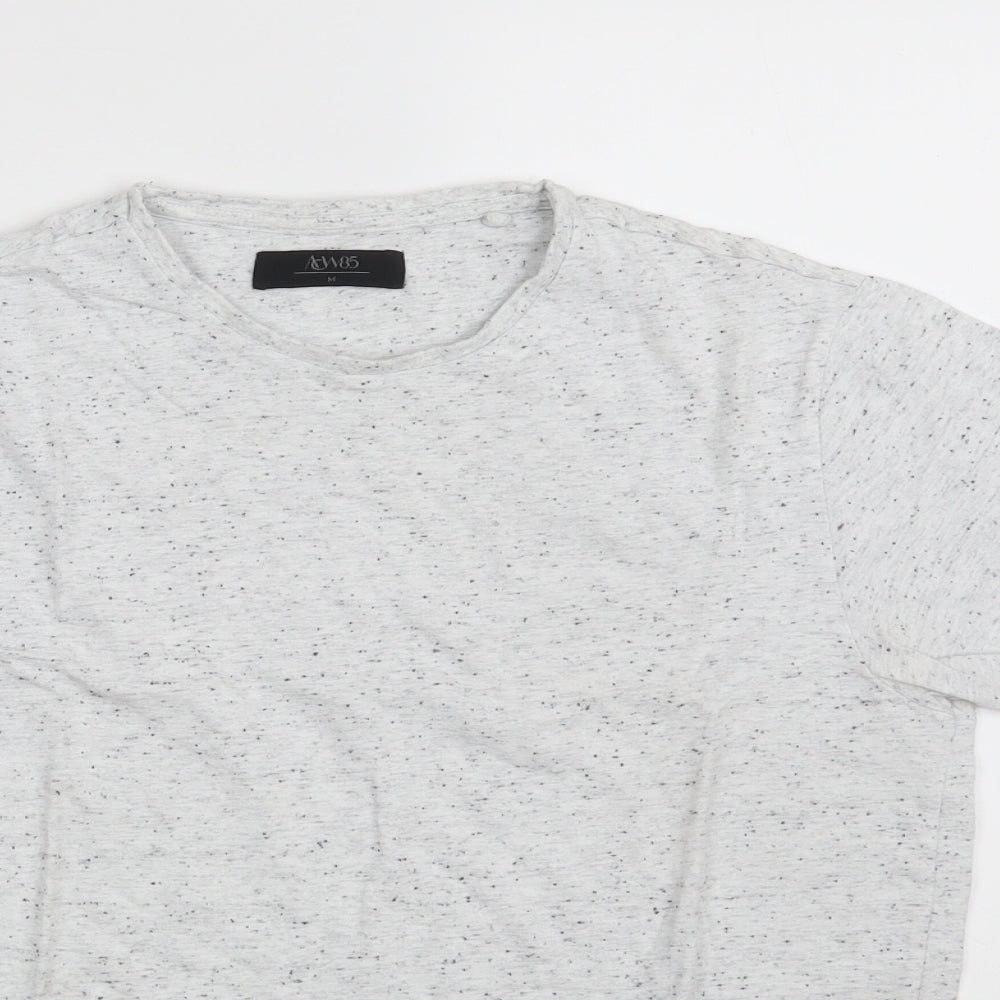 Matalan Mens White  Cotton  T-Shirt Size M Crew Neck  - Flecked Pattern