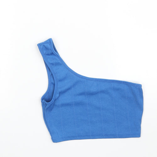 SheIn Womens Blue  Polyester Cropped T-Shirt Size S Off the Shoulder - Band Tee