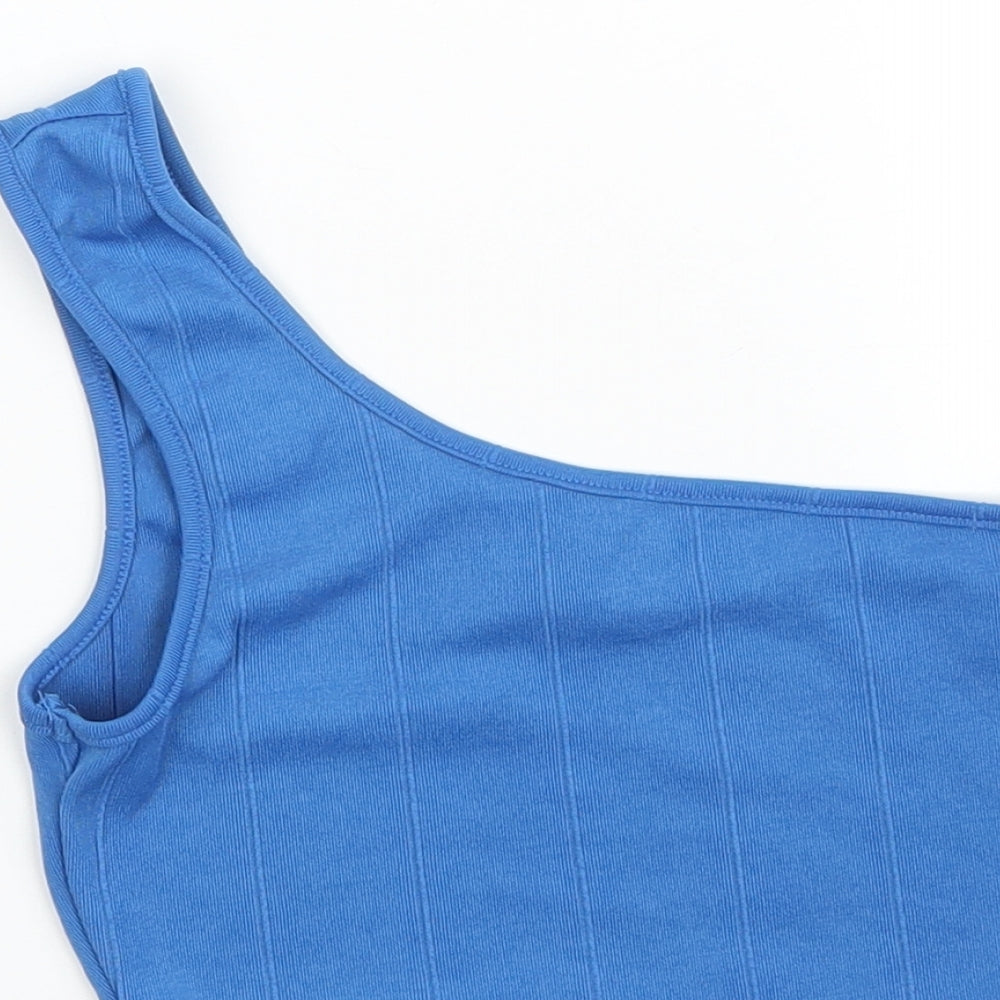SheIn Womens Blue  Polyester Cropped T-Shirt Size S Off the Shoulder - Band Tee