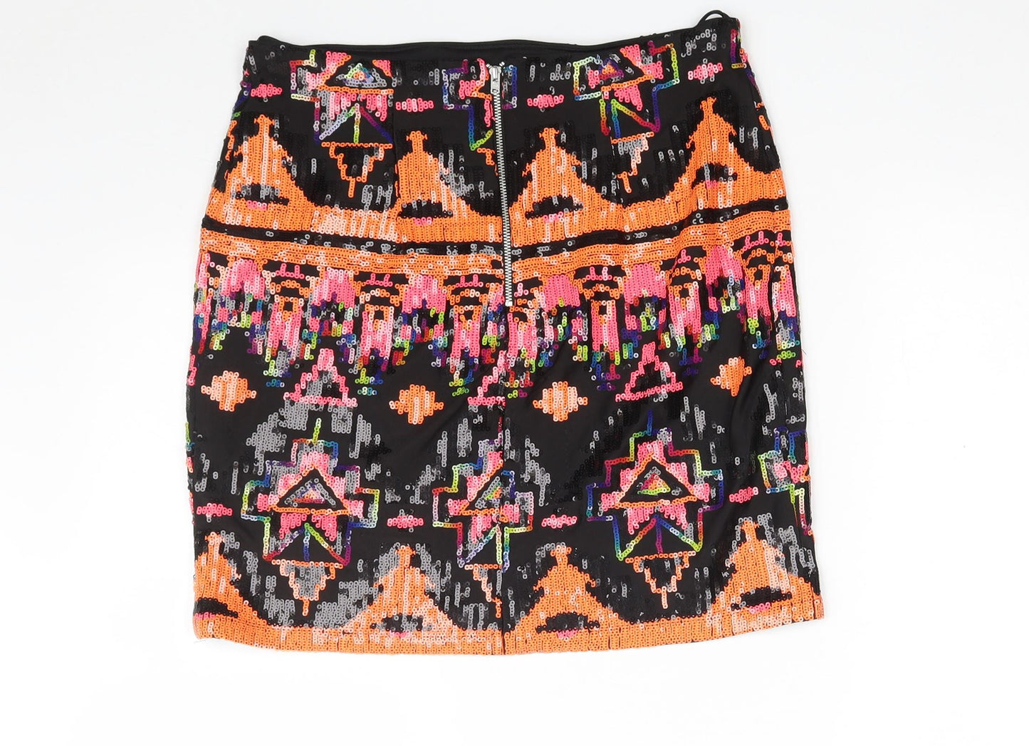 Miss Selfridge Womens Black Geometric Polyester A-Line Skirt Size 12   Zip