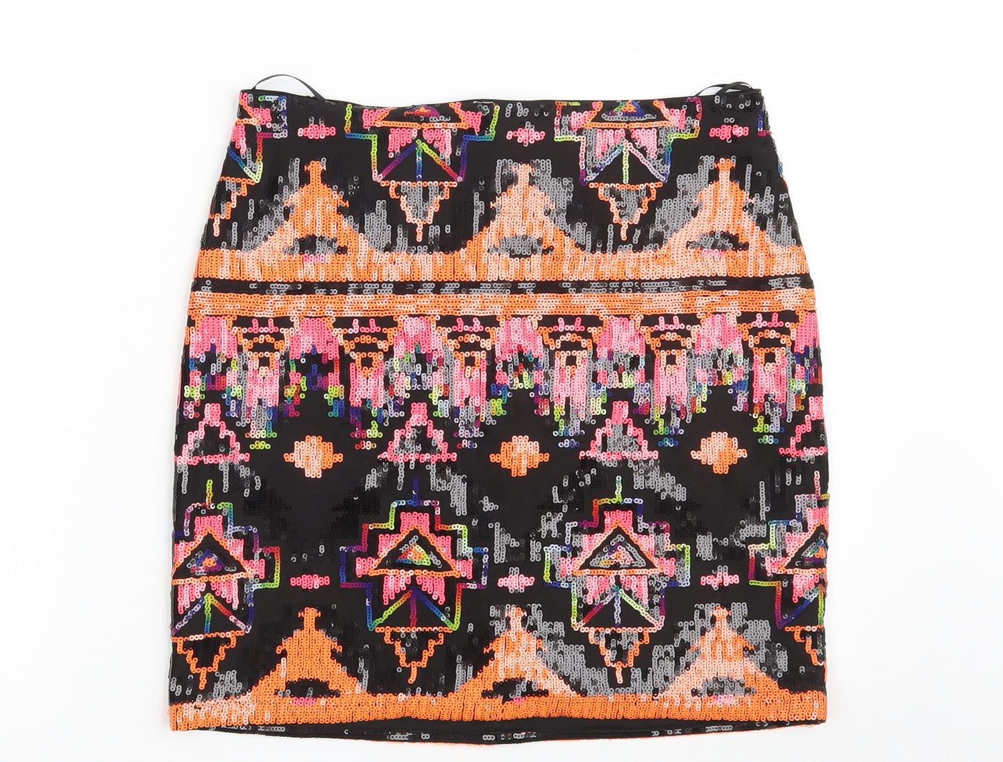 Miss Selfridge Womens Black Geometric Polyester A-Line Skirt Size 12   Zip