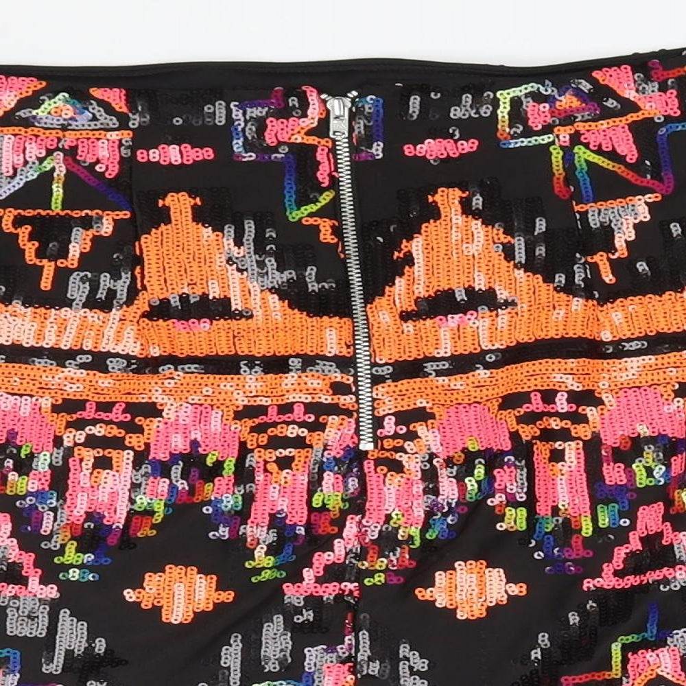 Miss Selfridge Womens Black Geometric Polyester A-Line Skirt Size 12   Zip