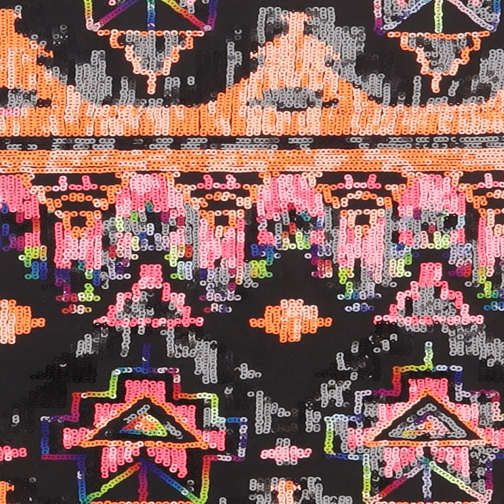 Miss Selfridge Womens Black Geometric Polyester A-Line Skirt Size 12   Zip