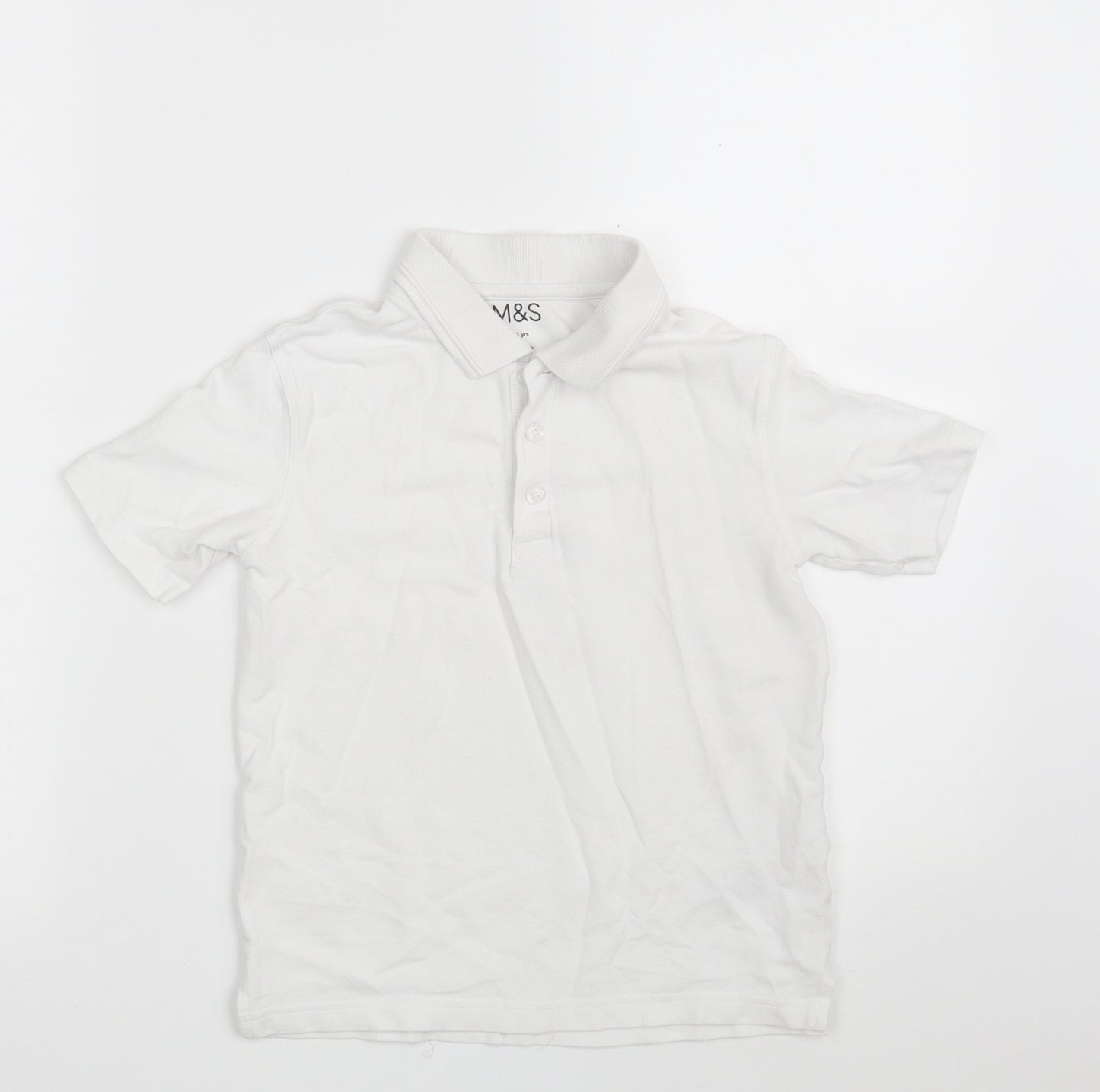 Marks and Spencer Boys White  100% Cotton Pullover Polo Size 7-8 Years Collared Button