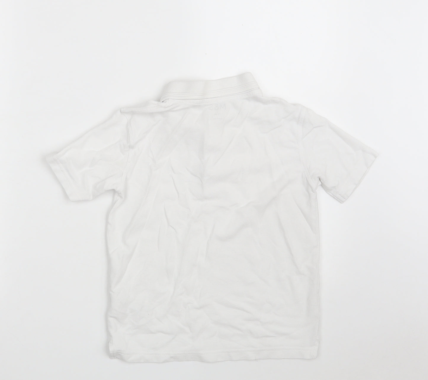 Marks and Spencer Boys White  100% Cotton Pullover Polo Size 7-8 Years Collared Button