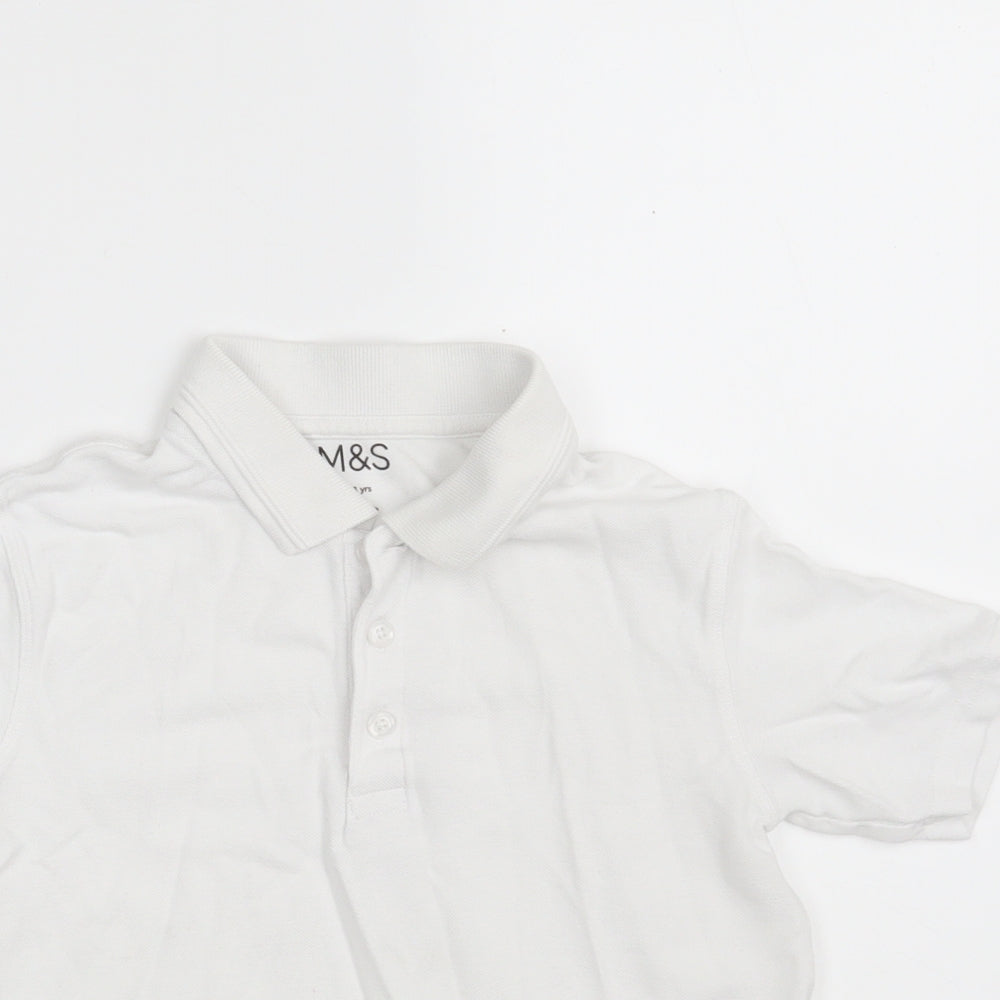Marks and Spencer Boys White  100% Cotton Pullover Polo Size 7-8 Years Collared Button