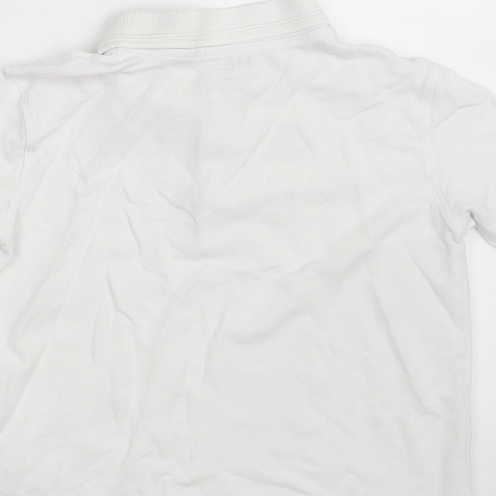 Marks and Spencer Boys White  100% Cotton Pullover Polo Size 7-8 Years Collared Button
