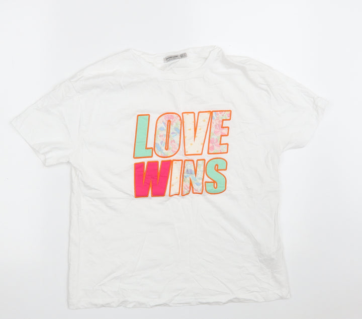 Stradivarius Womens White 100% Cotton Basic T-Shirt Size S Crew Neck - Love Wins