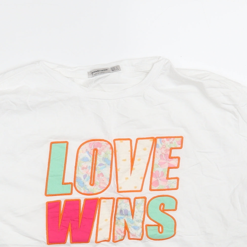 Stradivarius Womens White  100% Cotton Basic T-Shirt Size S Crew Neck - Love Wins