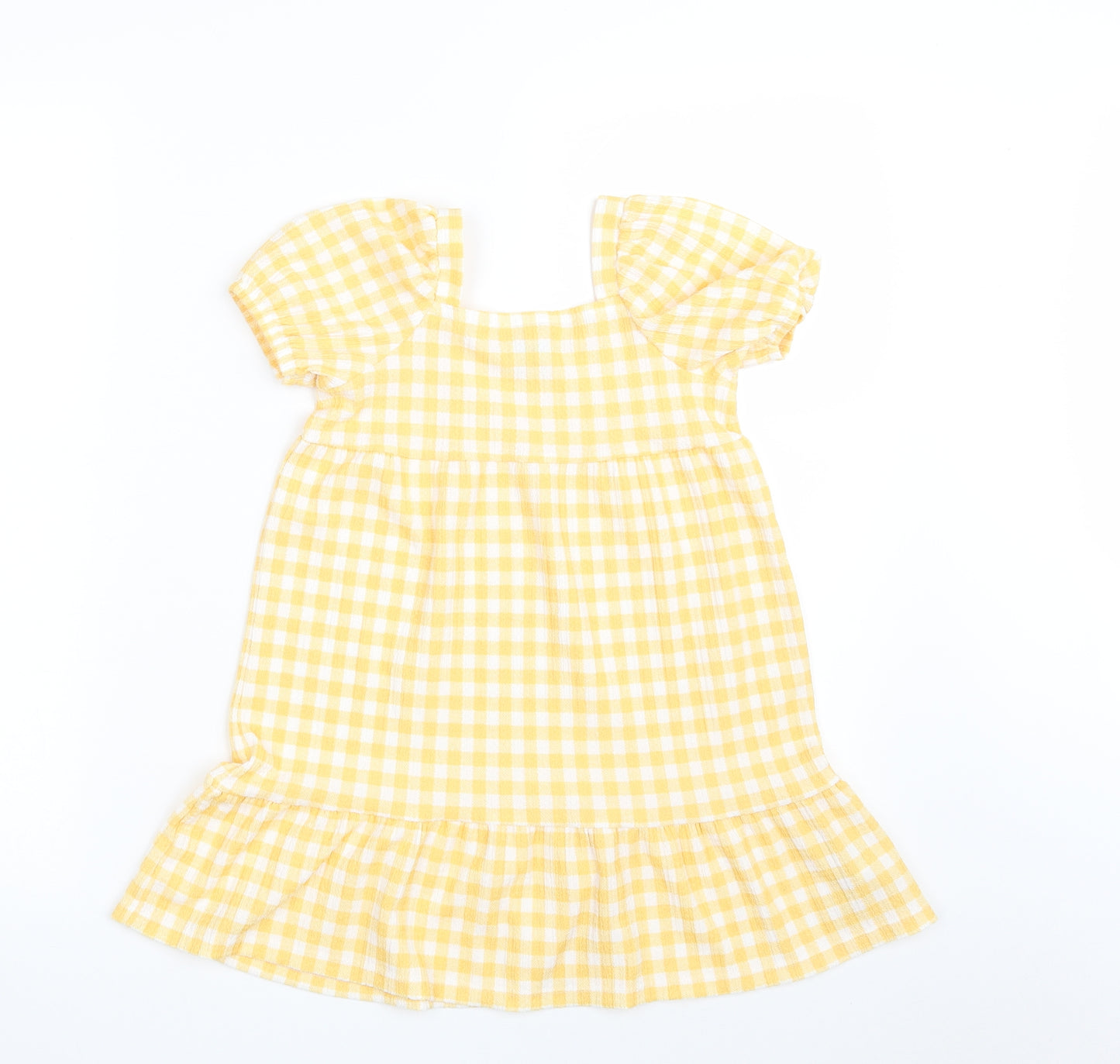 F&F Girls Yellow Check Polyester A-Line  Size 5-6 Years  Square Neck