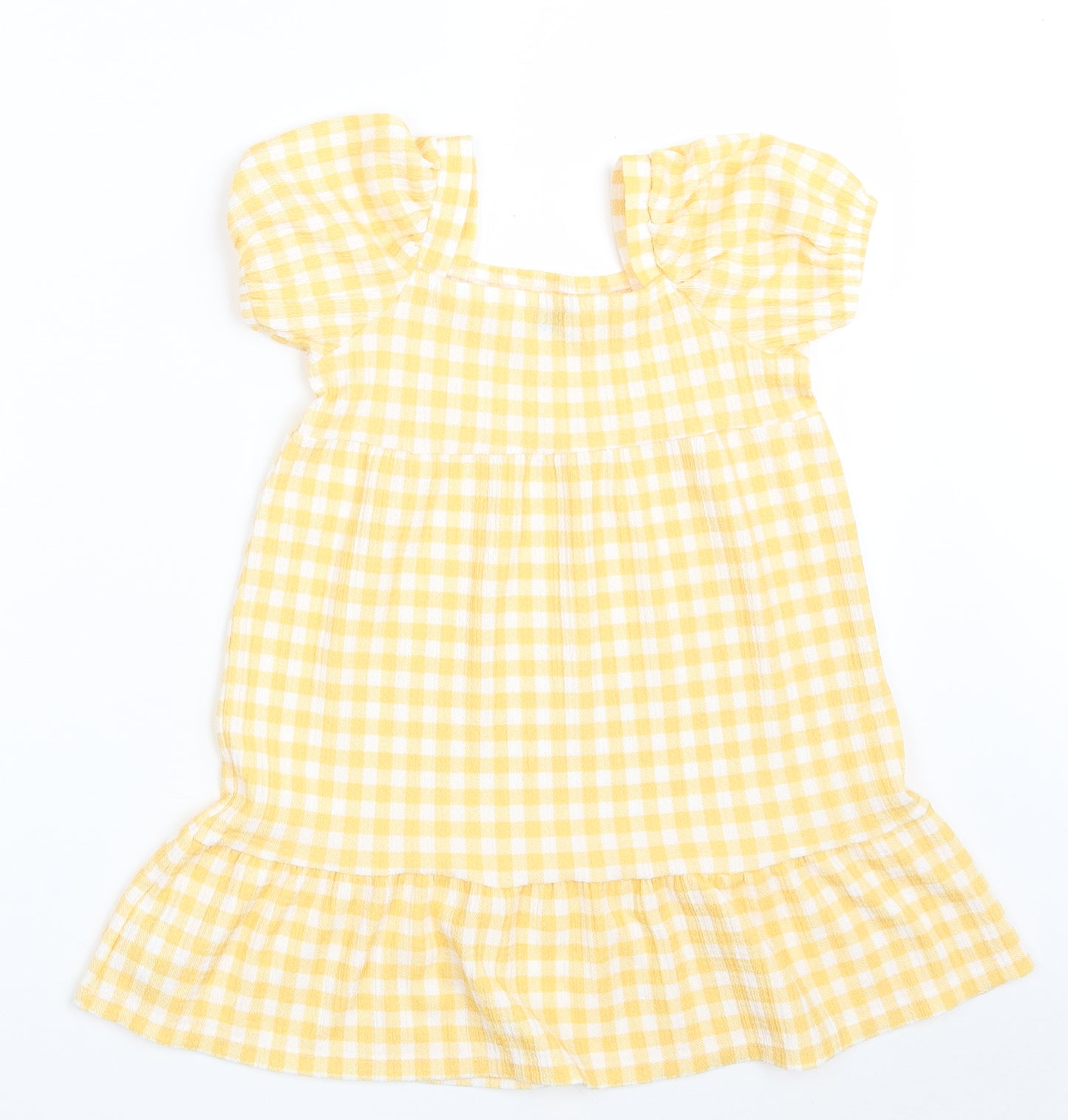 F&F Girls Yellow Check Polyester A-Line  Size 5-6 Years  Square Neck